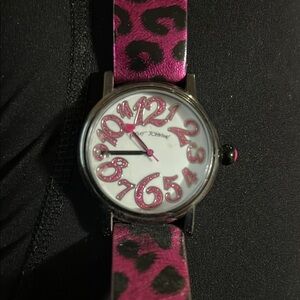 Betsey Johnson Pink and Black Leopard Print Watch
